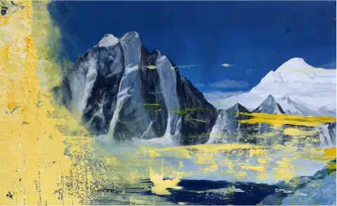 Arna Spire Indien - Eine ausdrucksstarke Acrylmalerei einer indischen Berglandschaft.