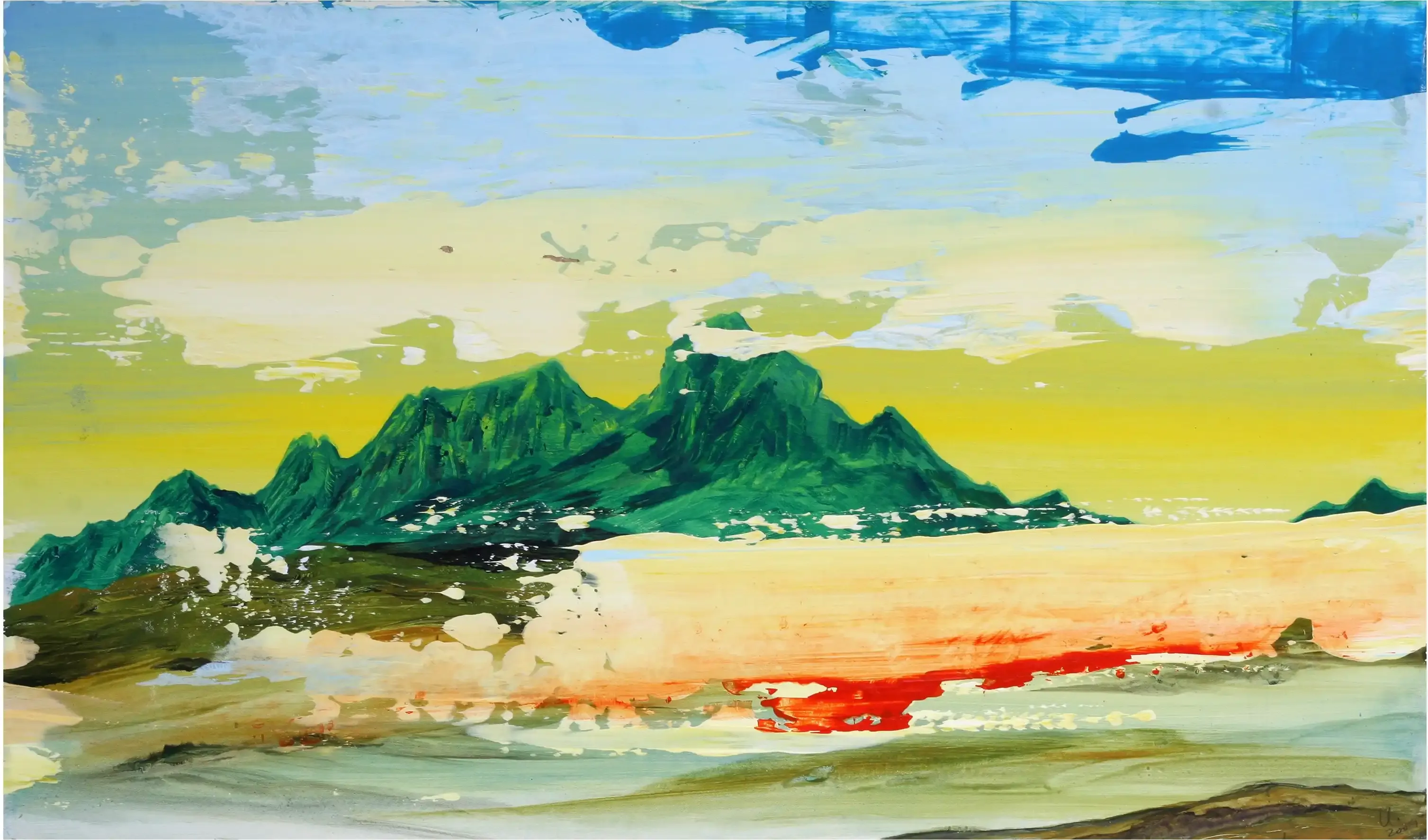 Berge im Osten - Eine atmosphärische Acrylmalerei einer Berglandschaft.