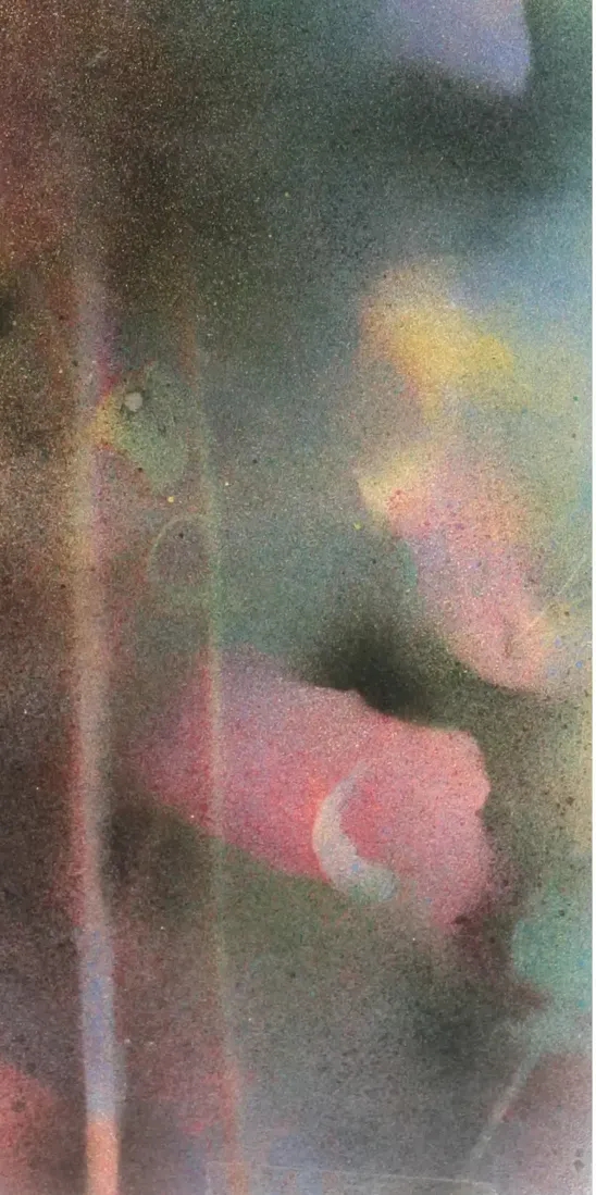 A large-scale spray paint artwork of a sunflower with atmospheric color effects. (2)