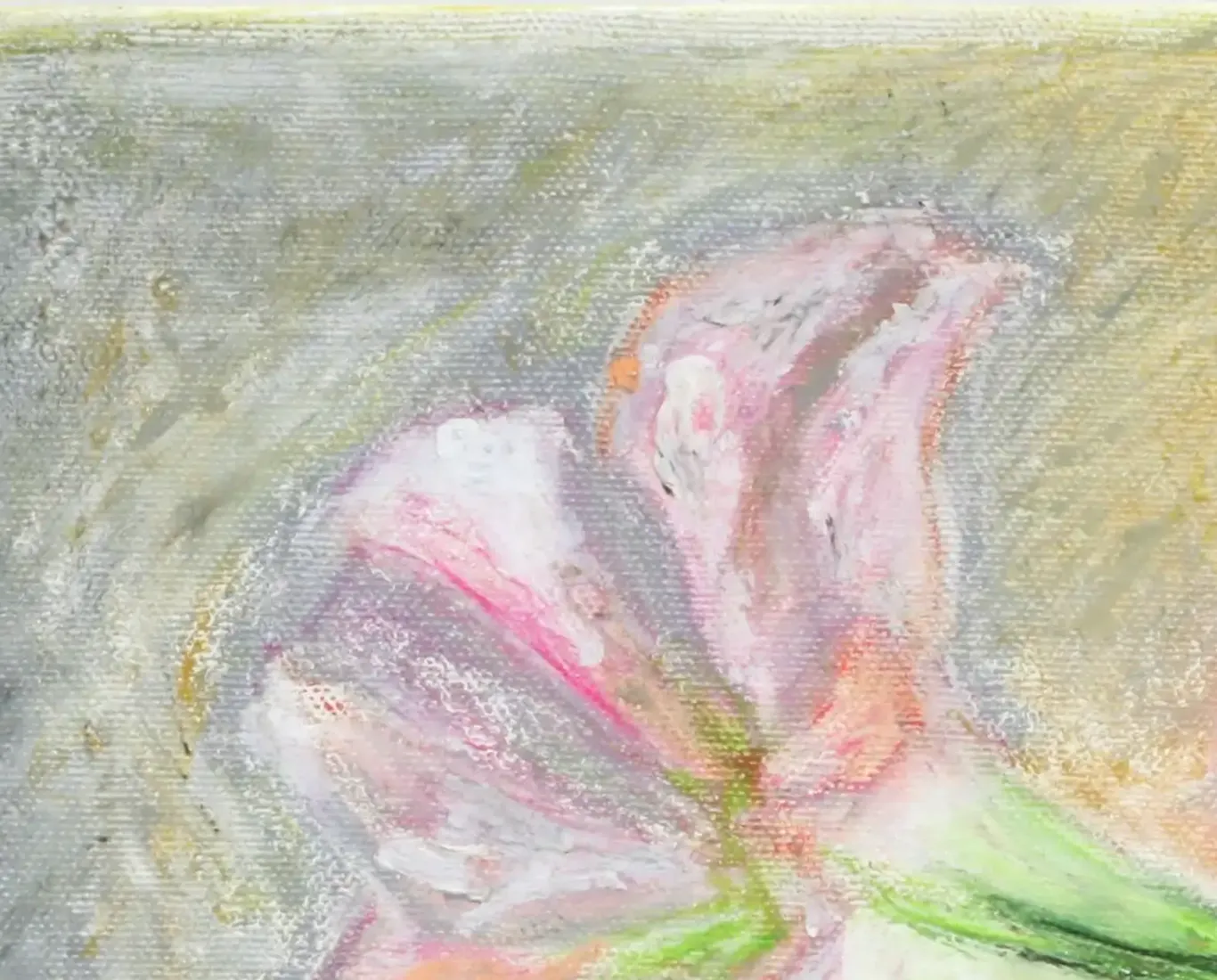 A mixed media artwork of an Amaryllis flower combining acrylic paint and paper elements. (3)