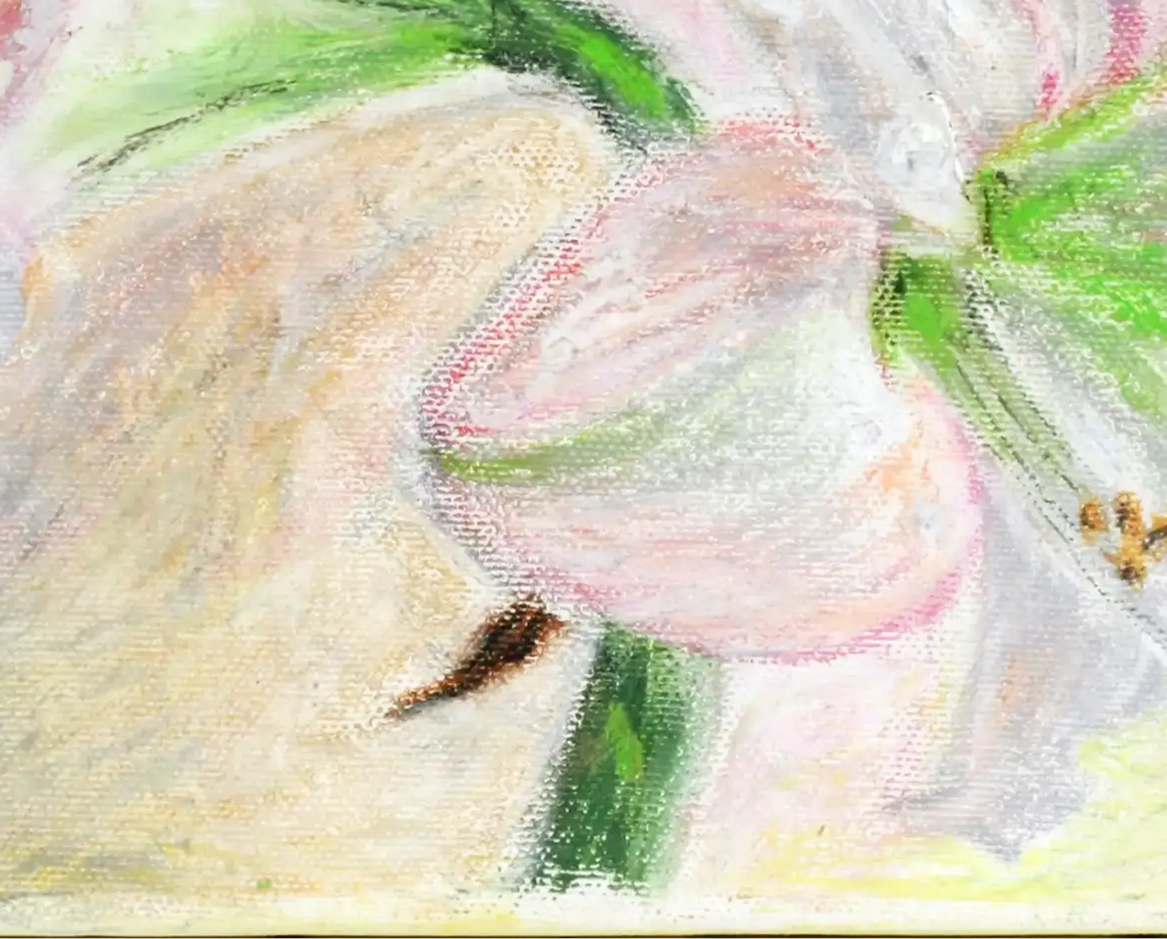 A mixed media artwork of an Amaryllis flower combining acrylic paint and paper elements. (2)