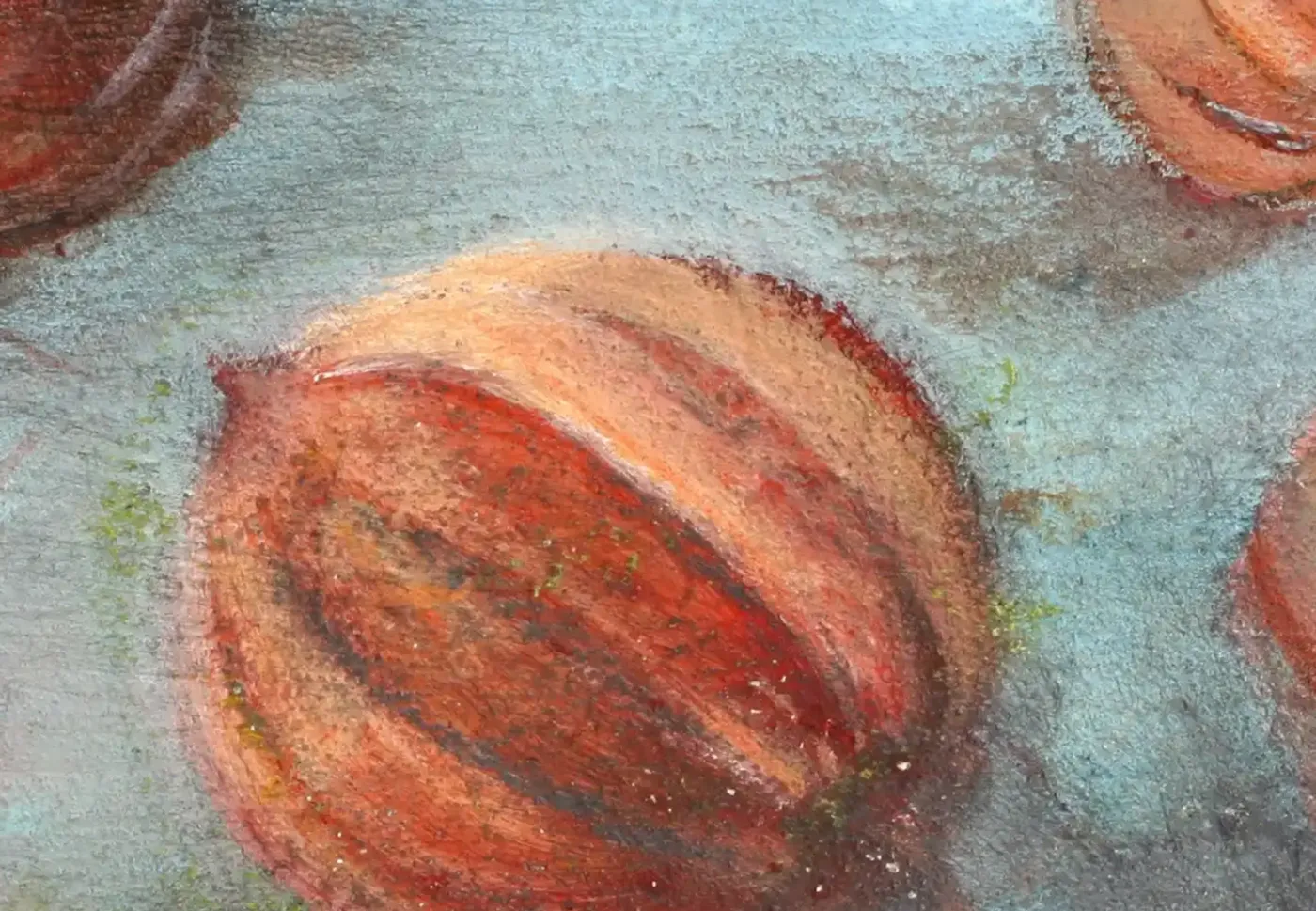 An acrylic painting capturing the delicate lantern structure of a physalis fruit. (2)