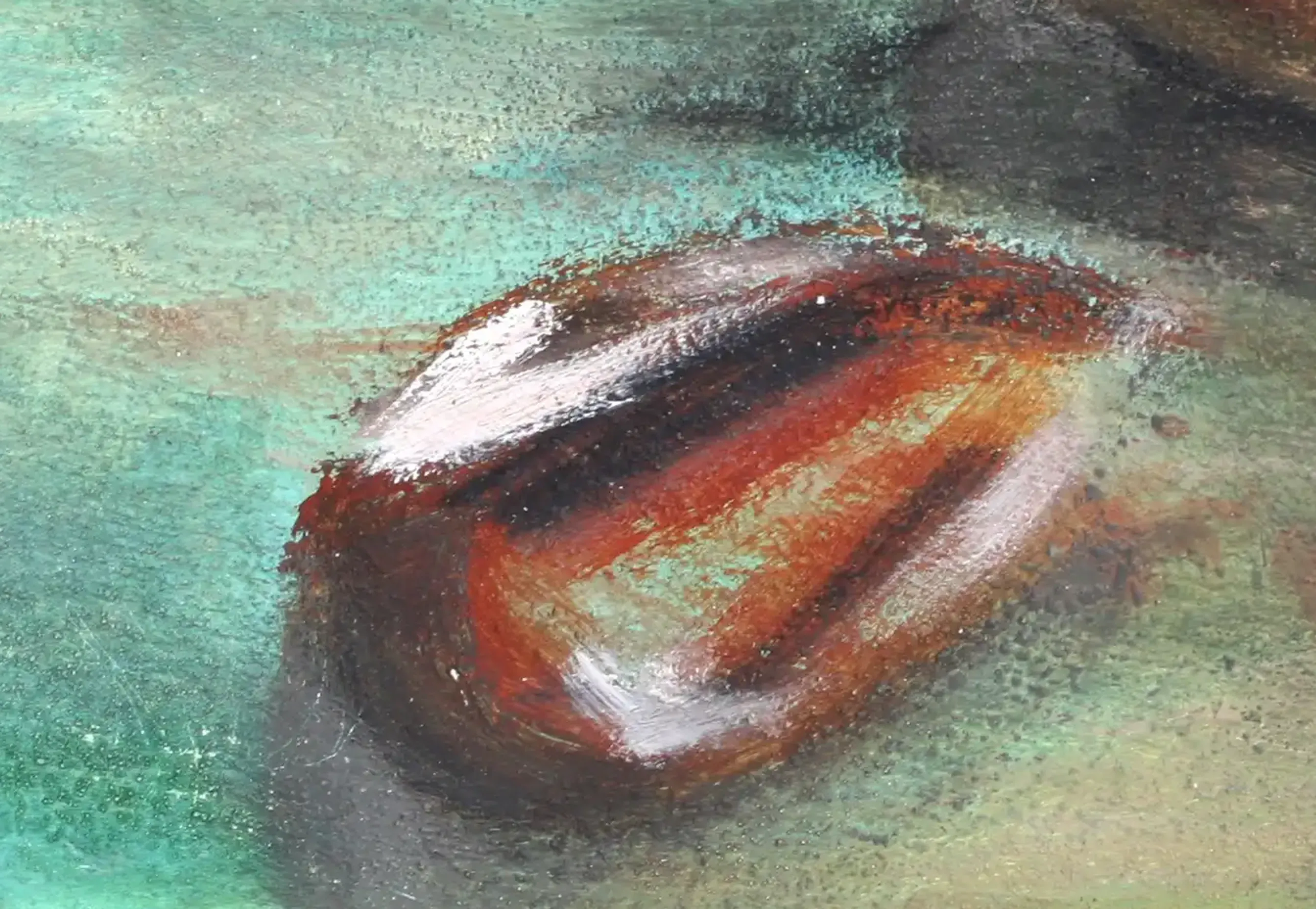 An acrylic painting showcasing the angular forms of beech nuts. (2)