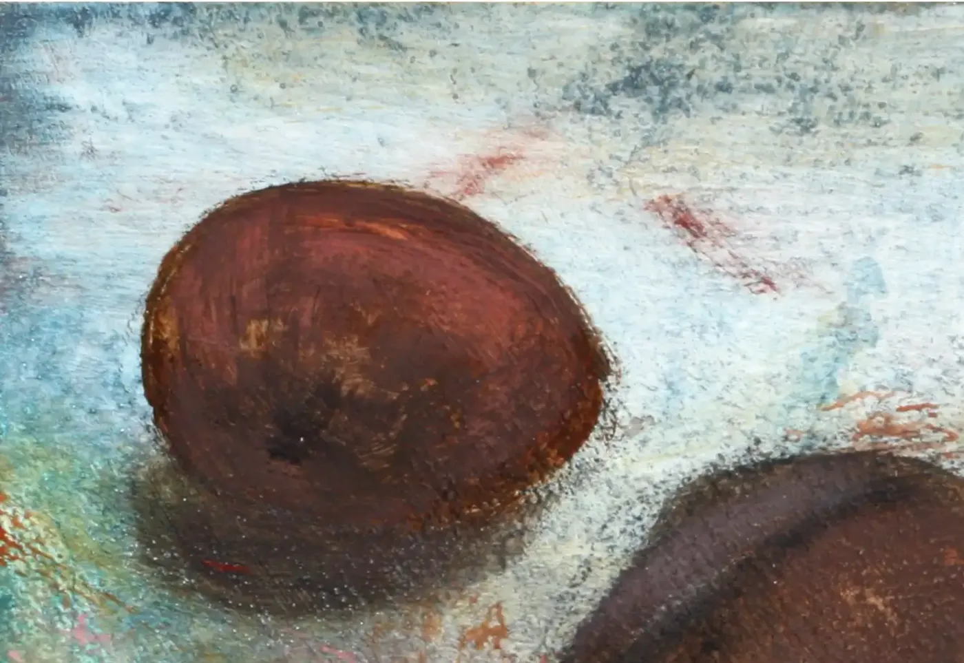 An acrylic painting depicting hazelnuts with rich textures and warm tones. (2)