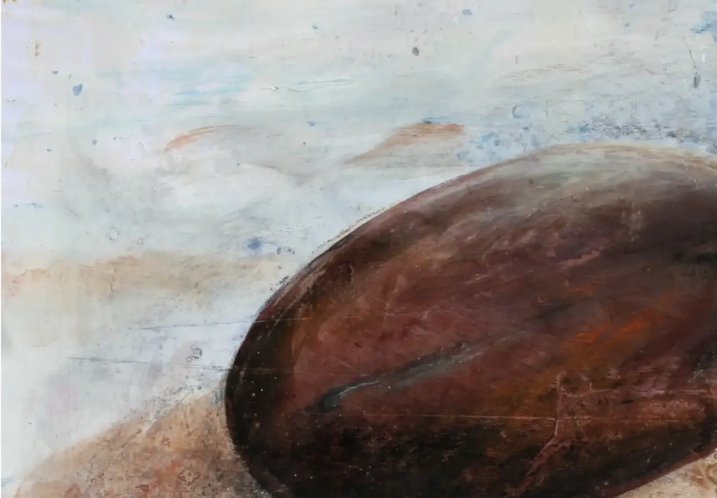 An acrylic painting revealing the intricate details of a seed kernel. (2)