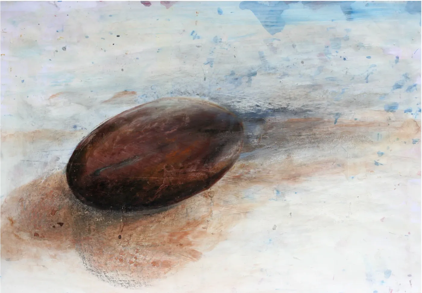 An acrylic painting revealing the intricate details of a seed kernel.