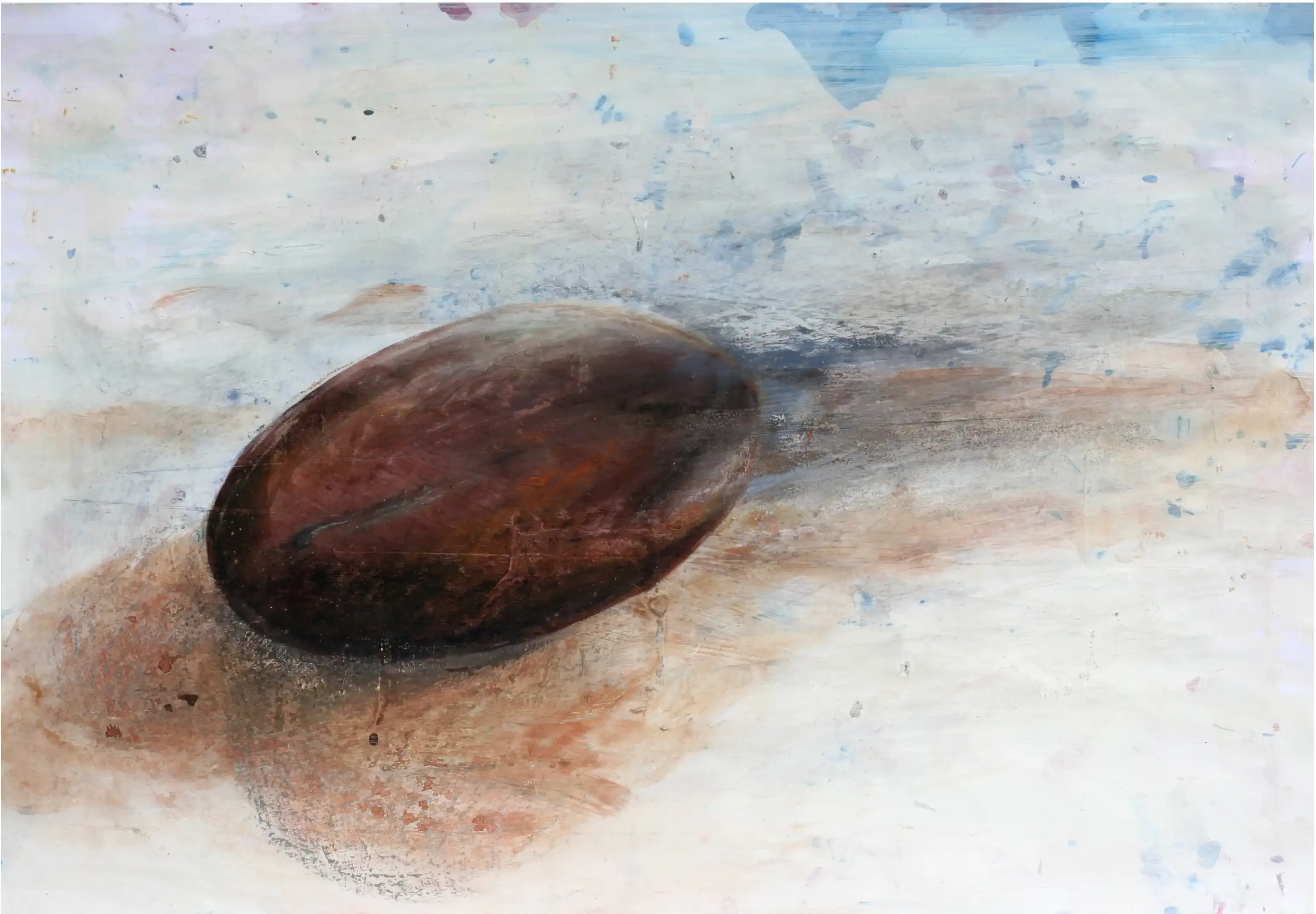 An acrylic painting revealing the intricate details of a seed kernel.