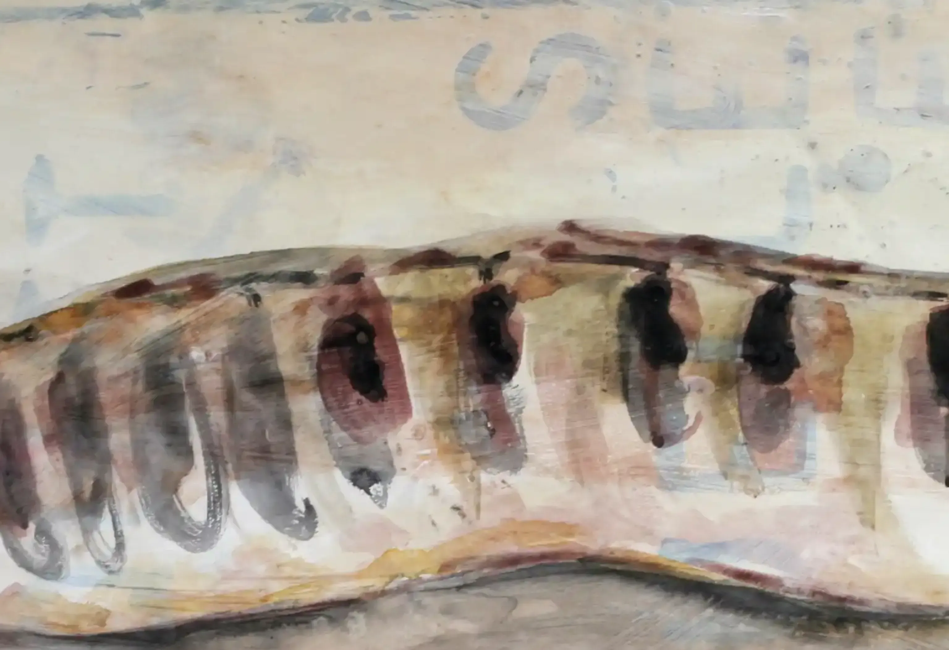 An acrylic painting focusing on the organic form of a bean. (3)