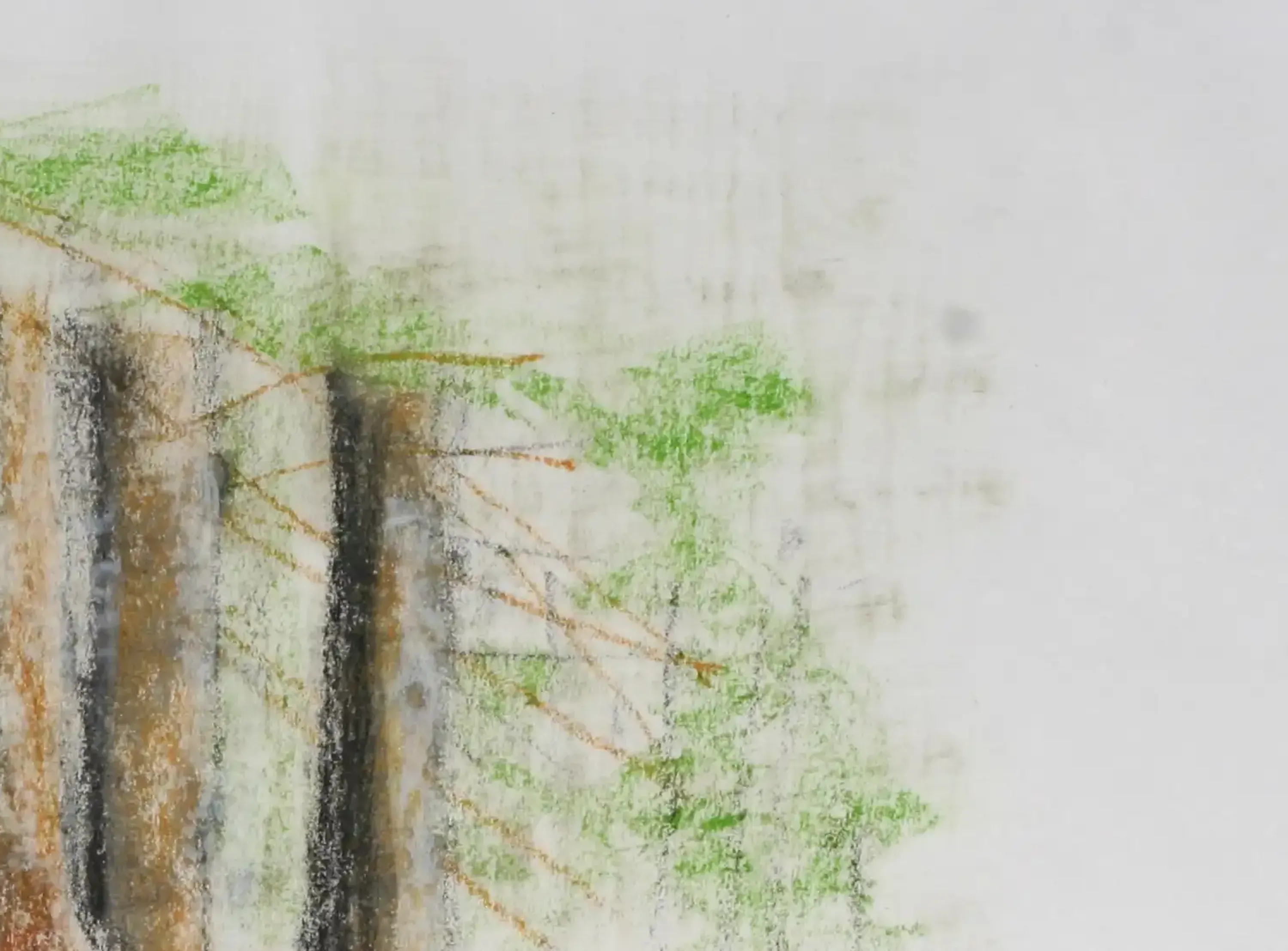 A drawing of tree trunks in sequence using pencil and pastel chalk. (3)