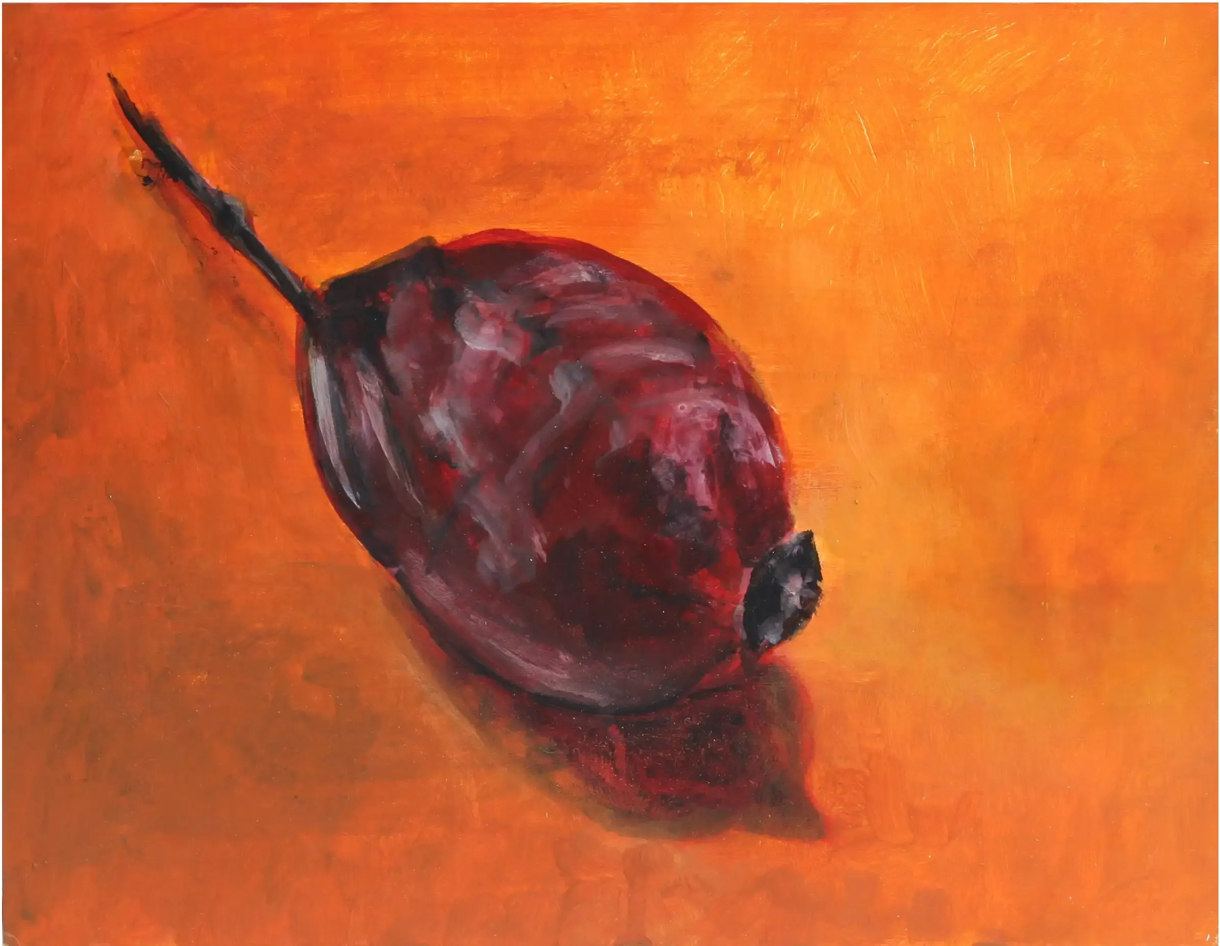 A detailed painting of a rosehip with clear, precise brushwork.