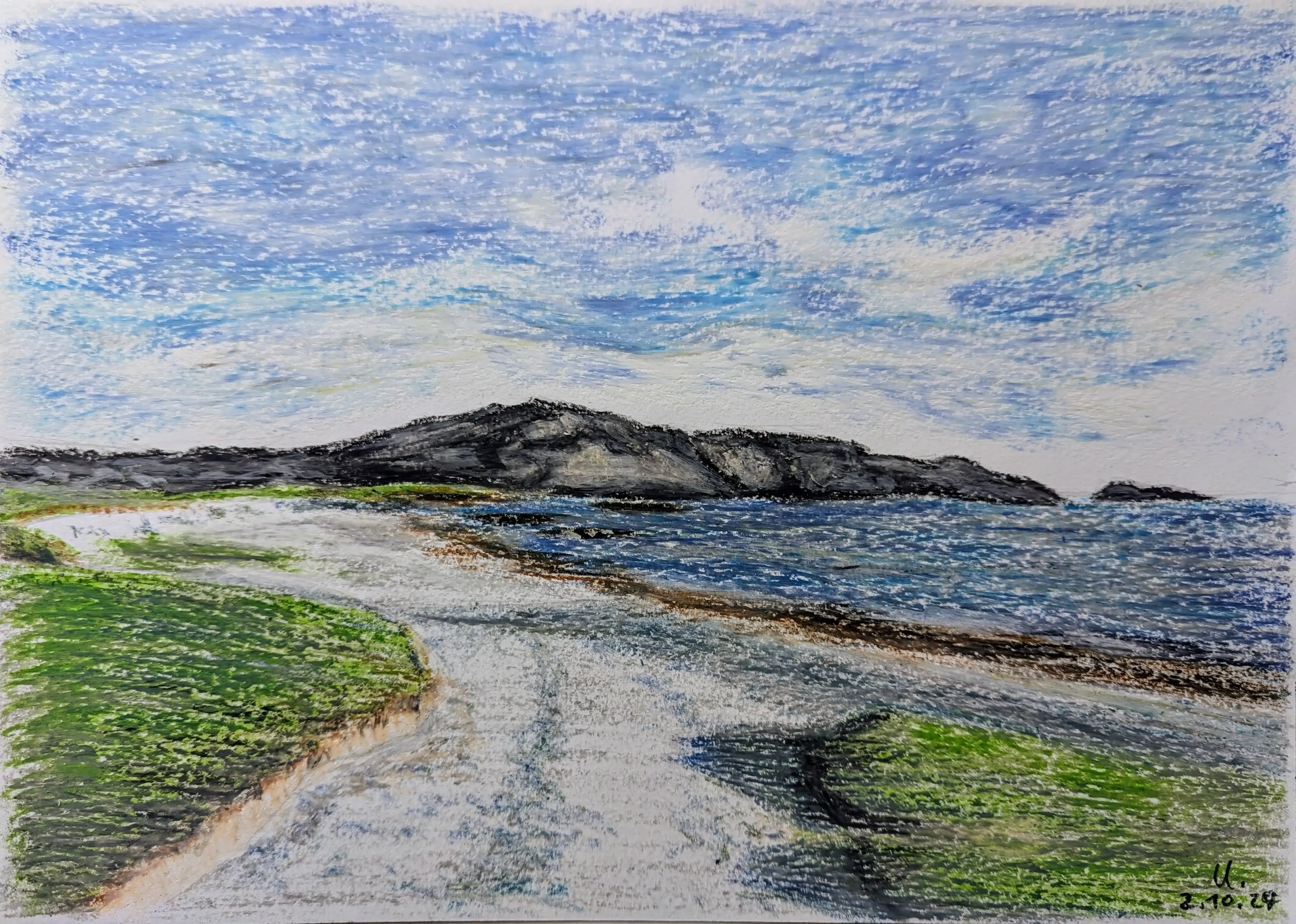 Insel Iona - Eine atmosphärische Darstellung in Ölkreide.