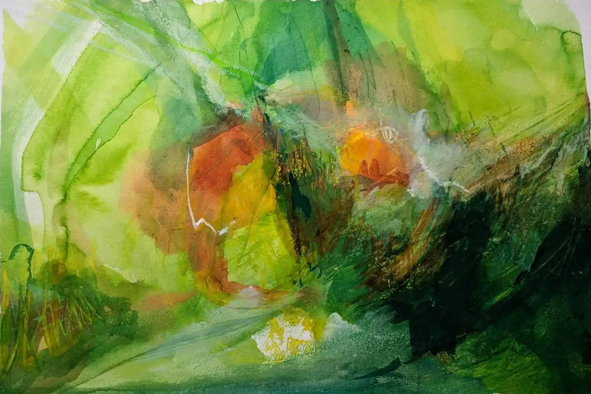 Widerspenstige Formen - Eine dynamische Komposition in Mischtechnik.