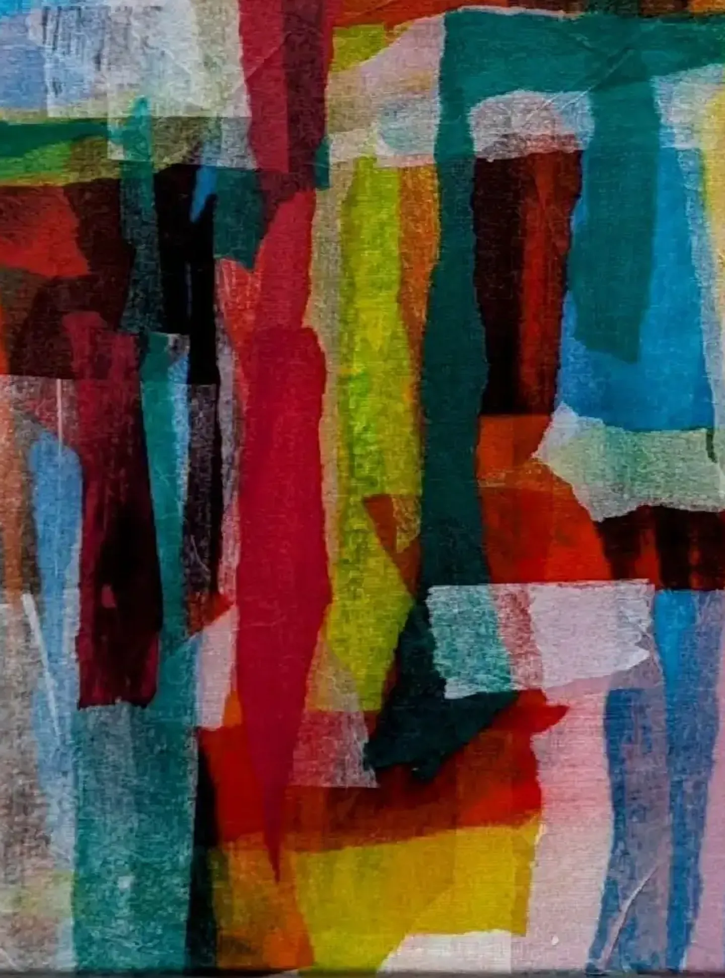 Quartett in blau - rot - Komposition in Seidenpapier übermalt (3)