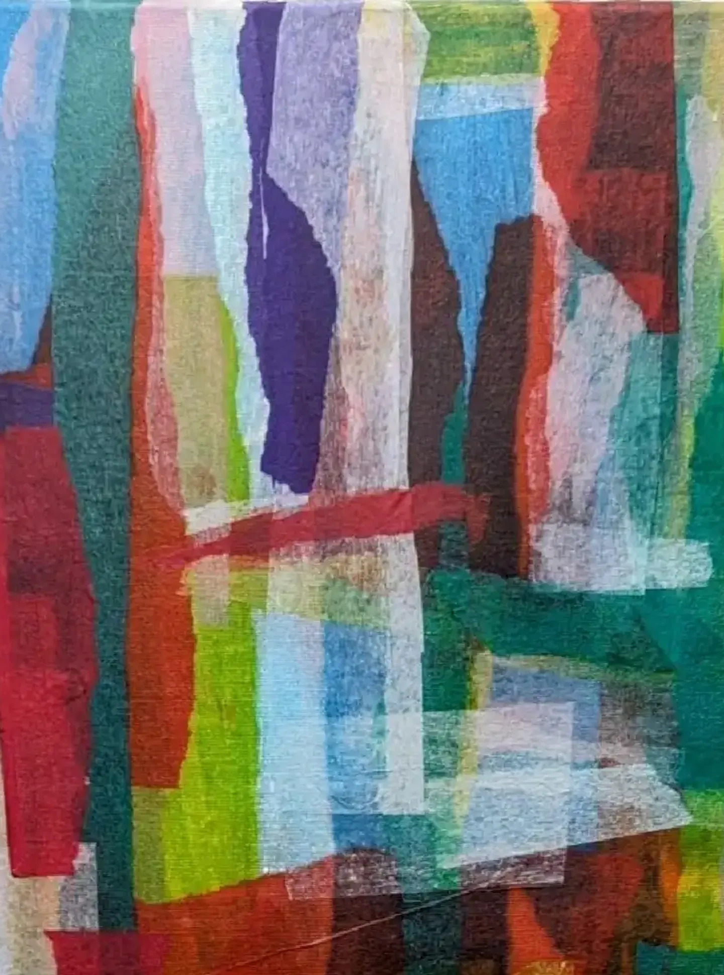 Quartett in blau - rot - Komposition in Seidenpapier übermalt (2)